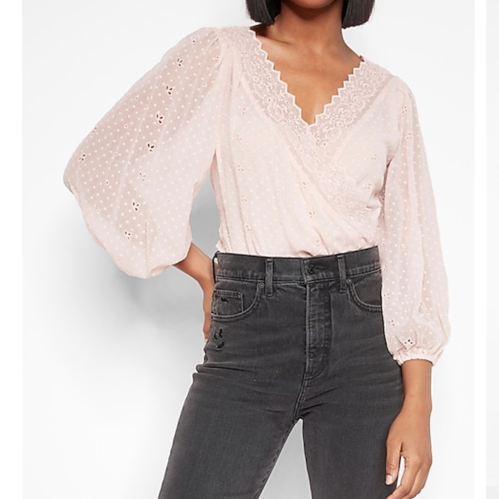 Eyelet Trim wrap bodysuit